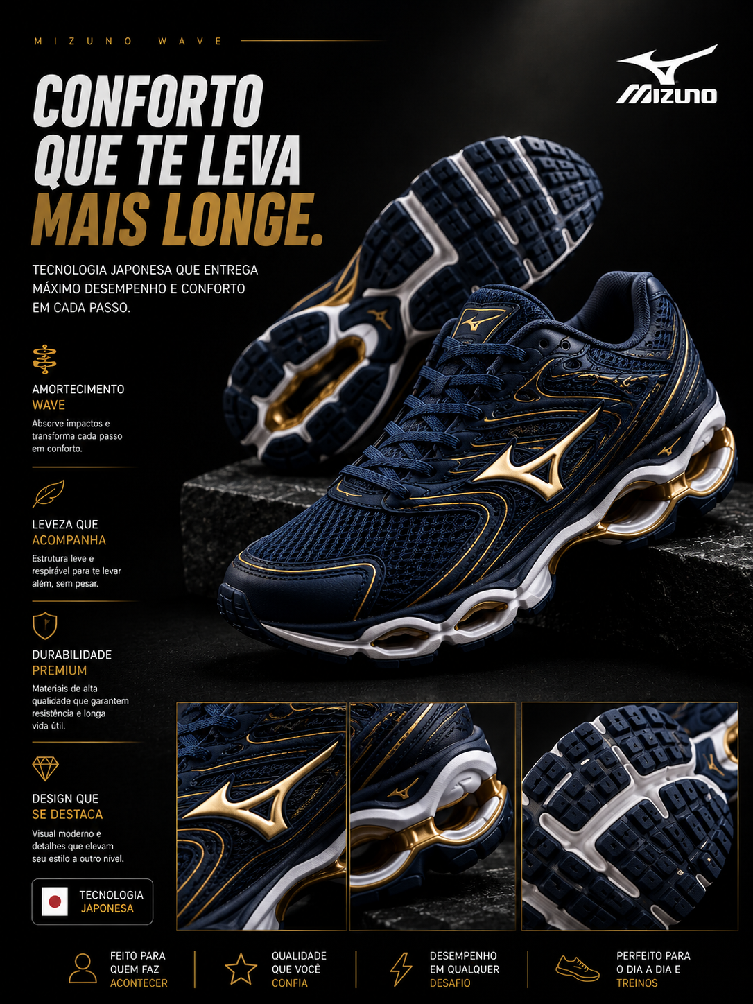 Mizuno Wave Navy Gold Premium