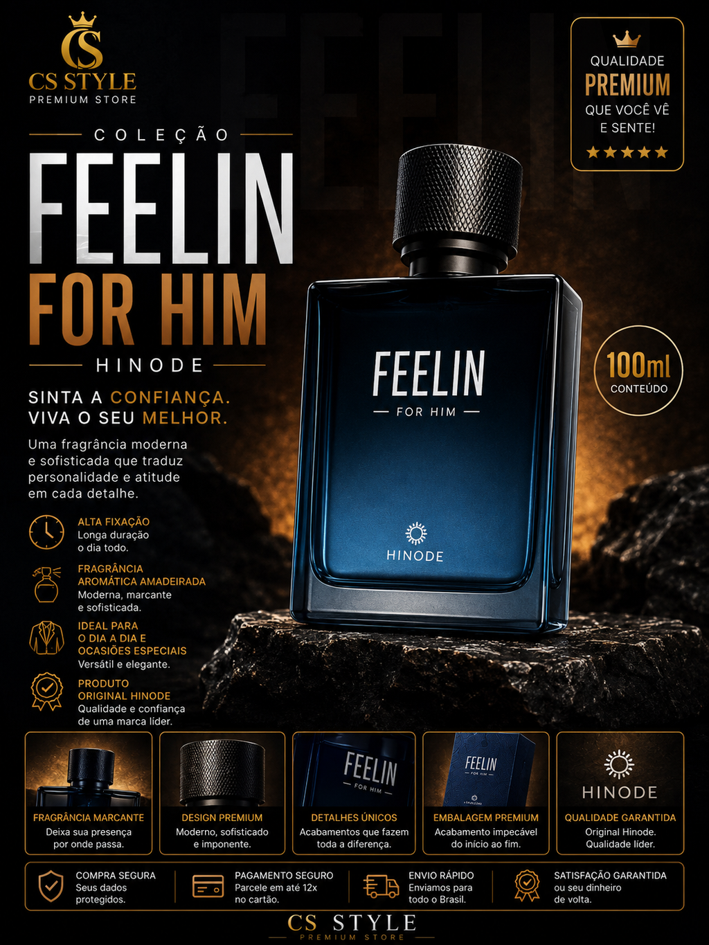 Feelin For Him Hinode 100ml – Elegância, Confiança e Presença Marcante