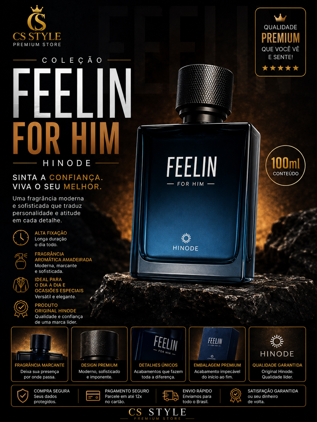 Feelin For Him Hinode 100ml – Elegância, Confiança e Presença Marcante