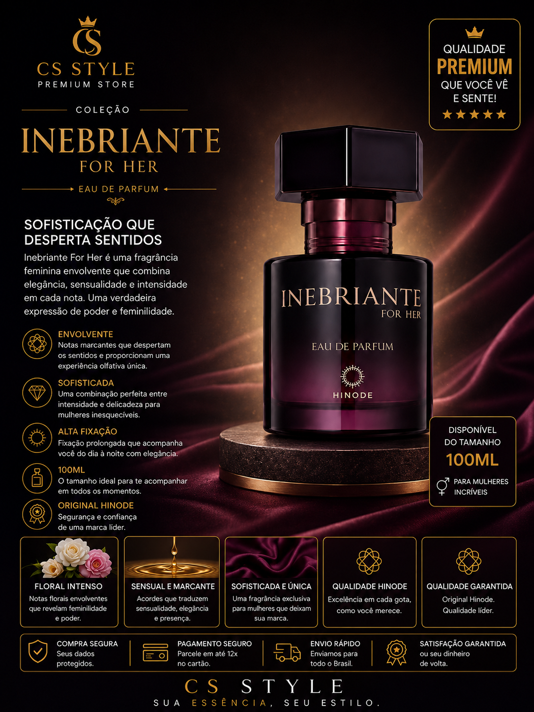 Perfume Feminino Inebriante For Her Eau de Parfum Hinode 100ml – Elegância, Intensidade e Alta Fixação