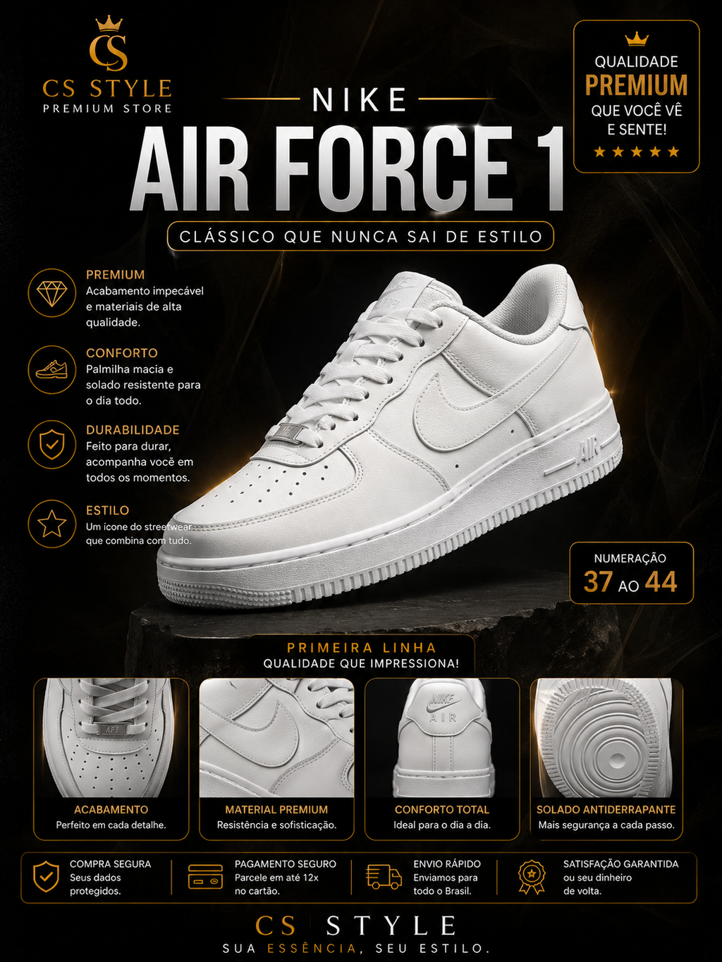 Air Force 1 Branco Premium – Estilo Clássico e Conforto para Todos os Momentos (Cópia)