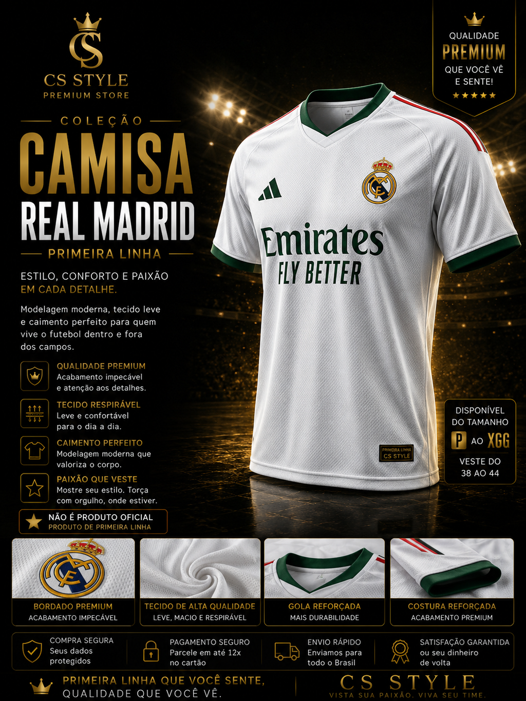 Camisa Real Madrid Primeira Linha Premium | Elegância, Conforto e Alta Qualidade