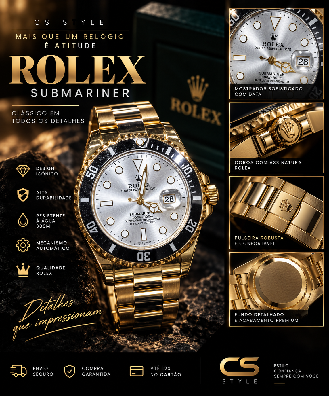 Relógio Masculino Premium Dourado Prata
