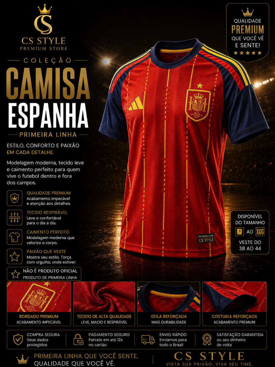 Camisa Espanha Primeira Linha Premium | Estilo, Conforto e Acabamento de Alta Qualidade
