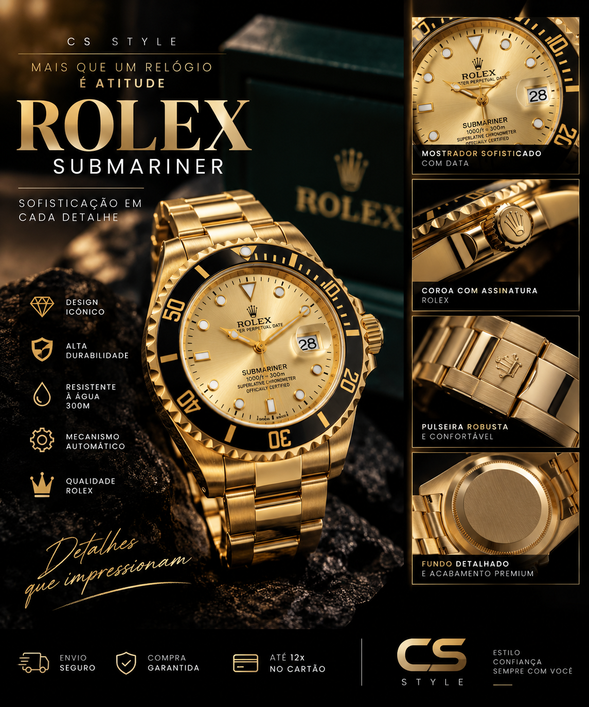 Relógio Masculino Premium Submariner Dourado – Estilo Luxo