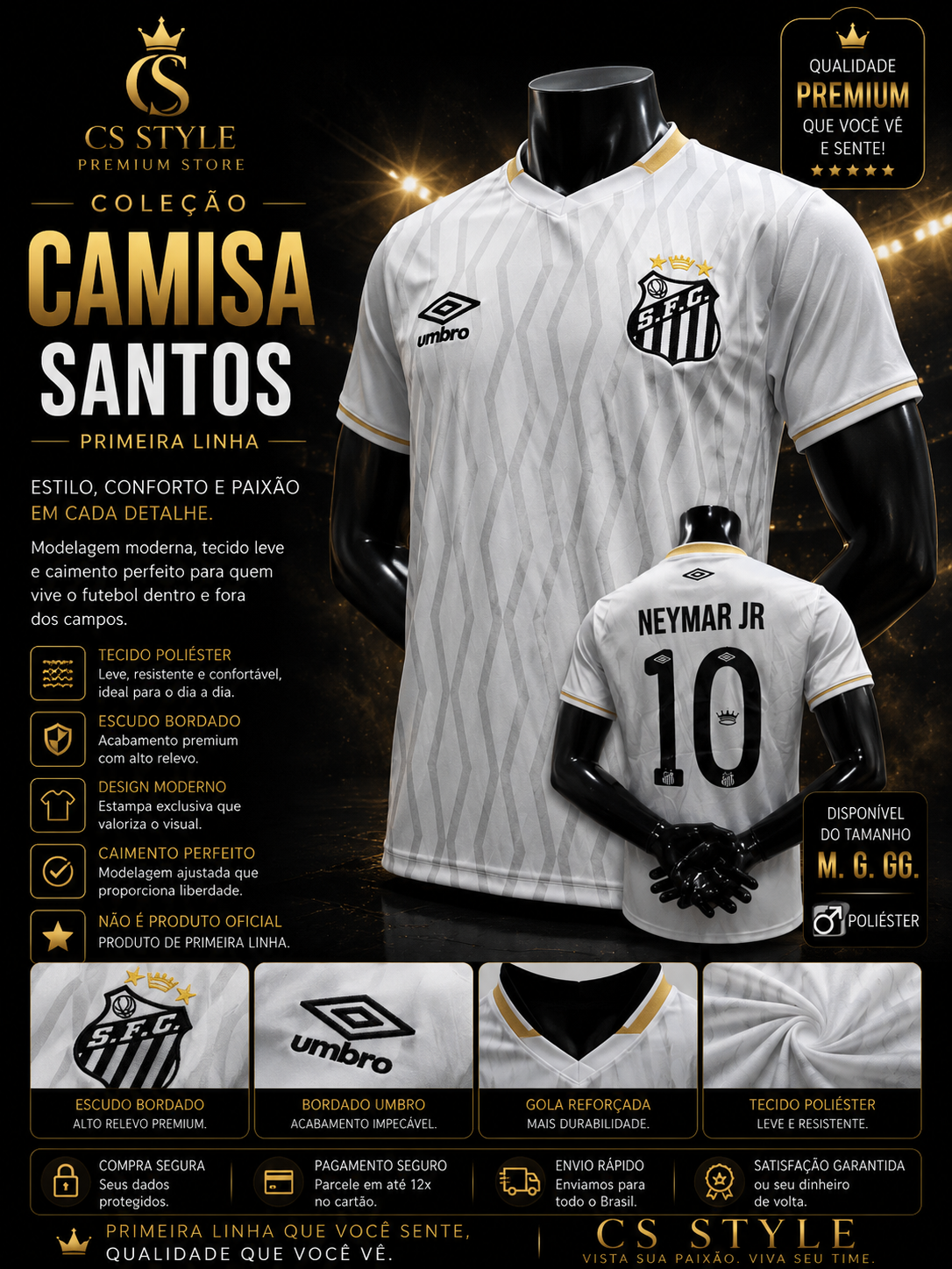Camisa Santos FC Branca 2025/26 – Primeira Linha Premium | Escudo Bordado | Umbro | Tecido Respirável