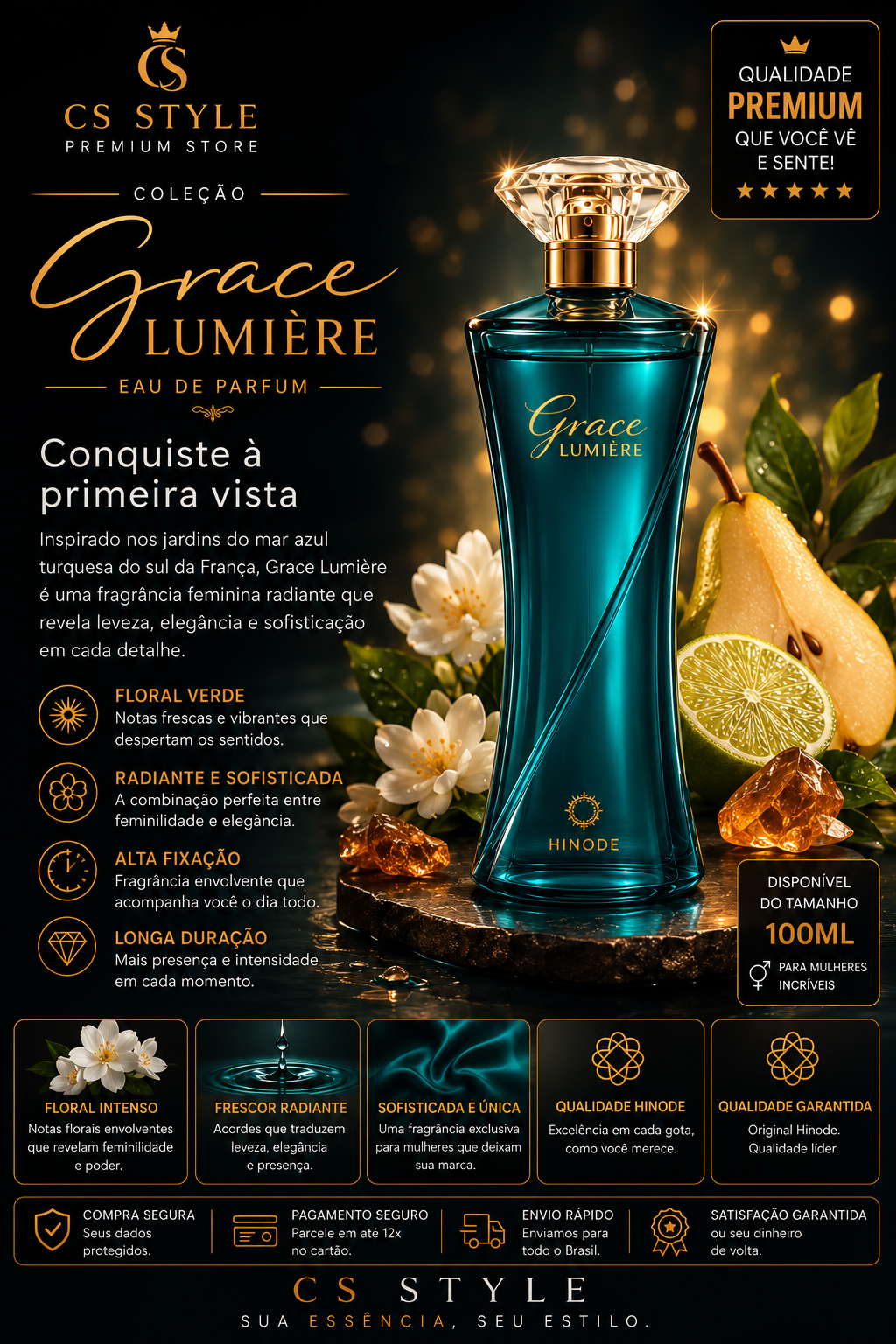 Grace Lumière Hinode Eau de Parfum Feminino 100ml – Frescor, Elegância e Sofisticação
