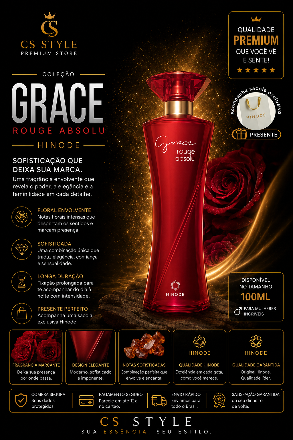 Grace Rouge Absolu Hinode Feminino 100ml – Elegância, Intensidade e Sofisticação